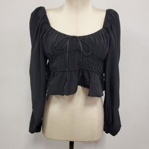 Redberry Y2K Dark Coquette Milkmaid Babydoll Top Size 10 Black Whimsigoth Dirndl